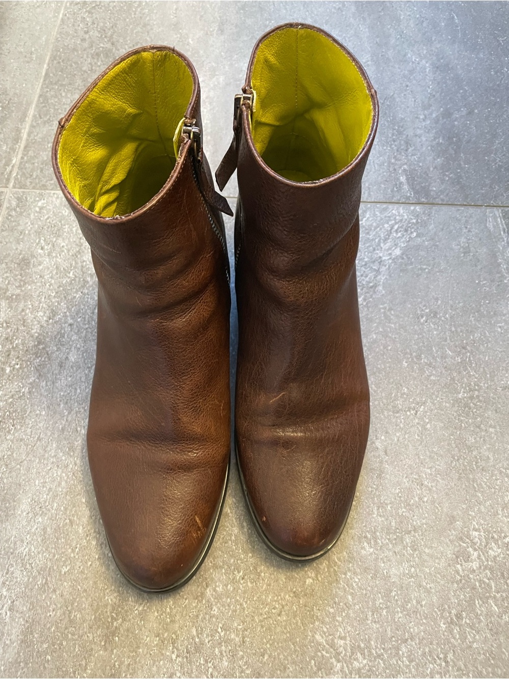 MADE IN ITALY Brown Leather Ankle Boots with Yellow Lining
